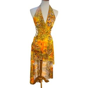 Roberto Cavalli Small VTG Dress Halter Cutout Yellow Gold Snakeskin Animal Print